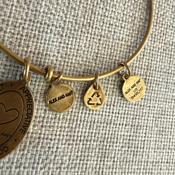 Alex and Ani Because I ♥ You Gold or Brass Expandable Charm Bangle 2016 Heartfel - Picture 8 of 9